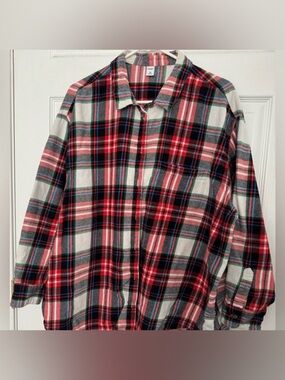 Old Navy Soft Red Plaid Flannel Button Down Boyfriend Top 2X Plus Red White Blue